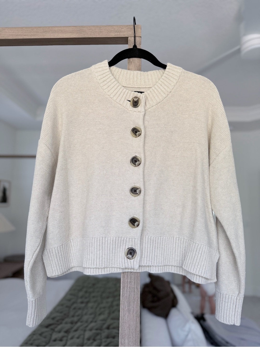 Quince Cream Button-Front Knit Cardigan